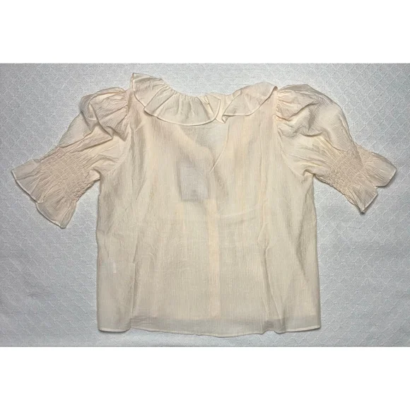 NWT Laura Ashley Vintage Inspired Crème Semi-Sheer Blouse with Puff Sleeve Sz L - Picture 6 of 7